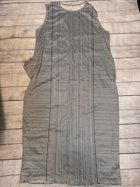 Sleeveless Black and White Striped Shift Dress w pockets XL